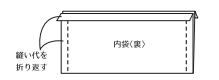 内袋を作ります。内袋用の生地を中表に二つ折りにし、両脇を縫います。縫い代の部分は裏側に折り返してアイロンをあてます。