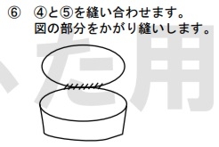 （4）と（5）を縫い合わせます。図の部分をかがり縫いします。