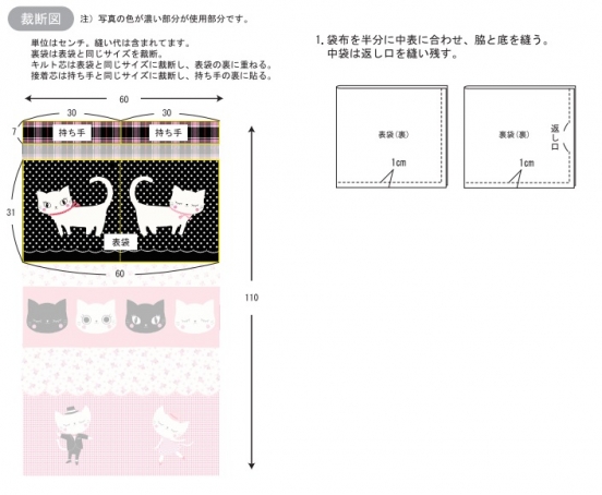 袋布を半分に中表に合わせ、脇と底を縫う。中袋は返し口を縫い残す。