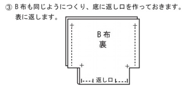 B布も同じようにつくり、底に返し口を作っておきます。表に返します。