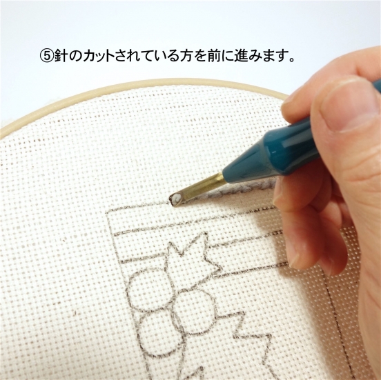 針のカットされているほうを前に進みます。