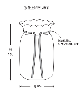 仕上げをします。模様編みBの指定の位置にリボンを通します。